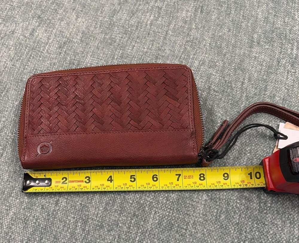 Born Balino Woven Leather Wristlet Wallet Saddle Dual Zip - Picture 7 of 9